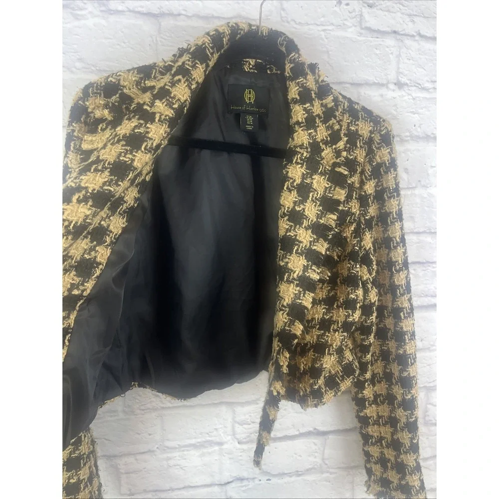 House Of Harlow Preppy Dark Academia Cropped Tweed Houndstooth Blazer Size M
